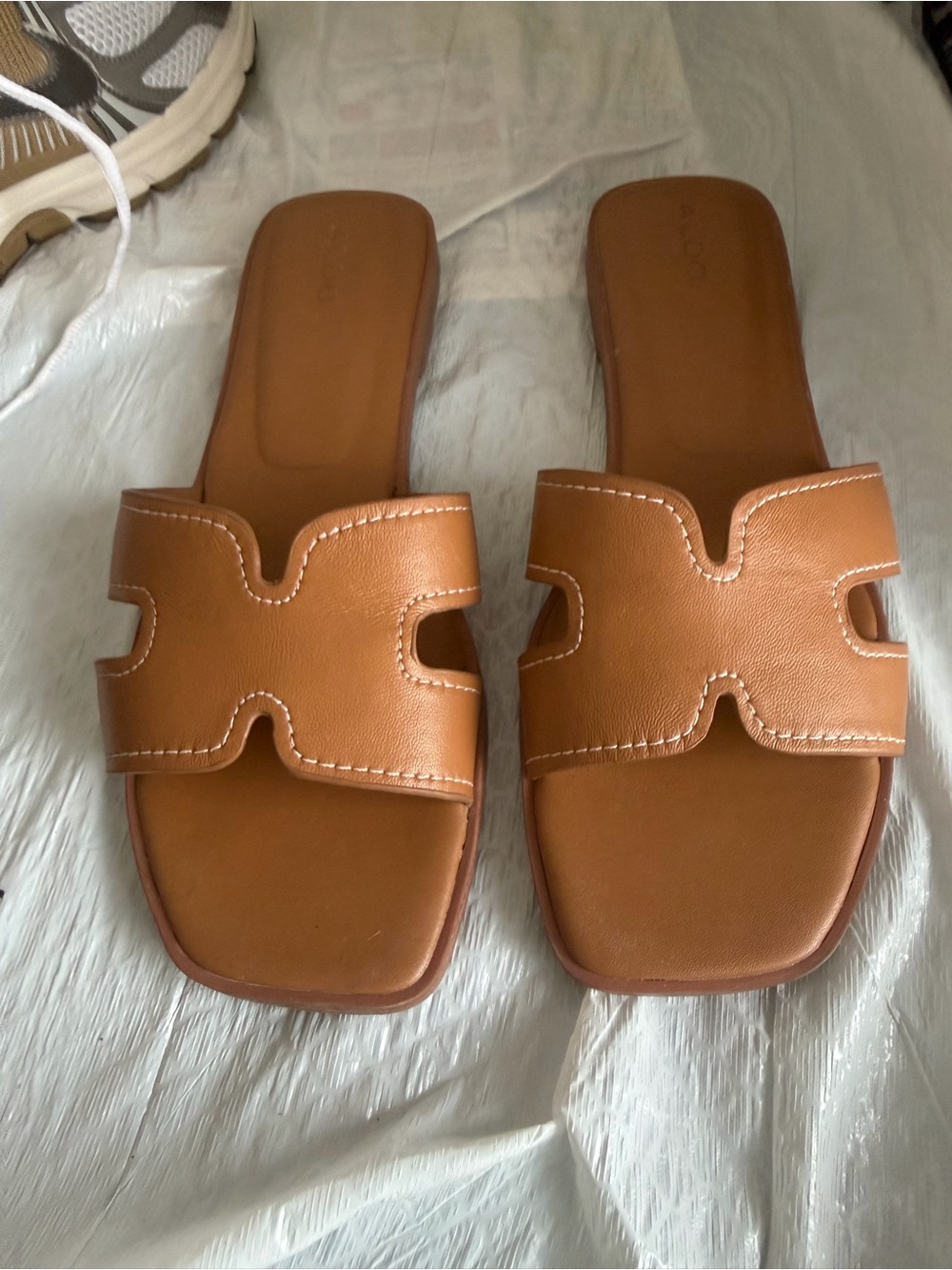 Aldo Tan Leather Slide Sandals